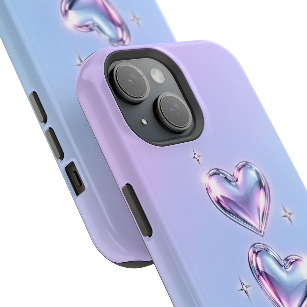 Impact-Resistant Phone Case with Iridescent Heart Design