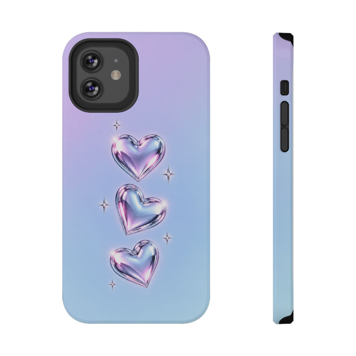 Impact-Resistant Phone Case with Iridescent Heart Design