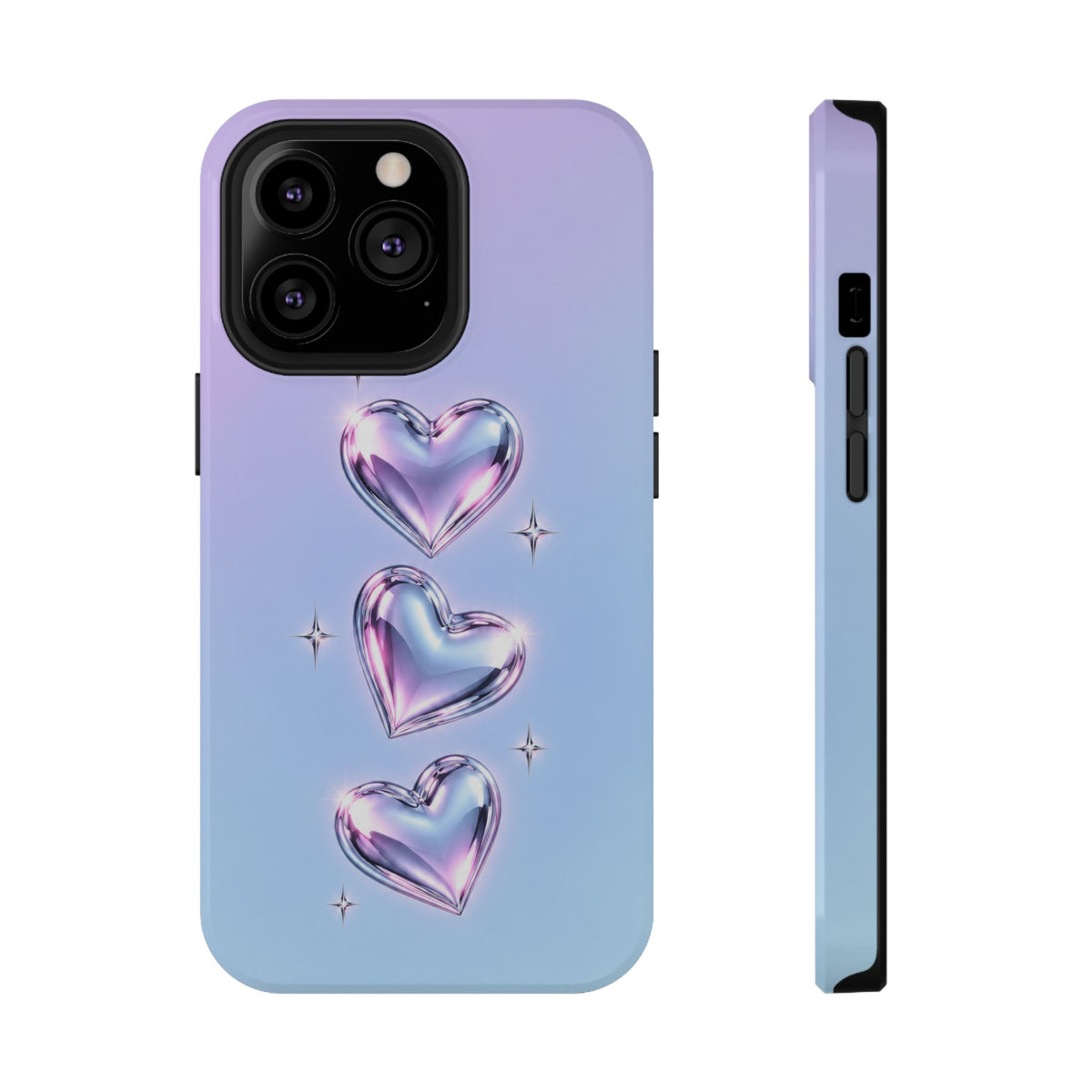 Impact-Resistant Phone Case with Iridescent Heart Design