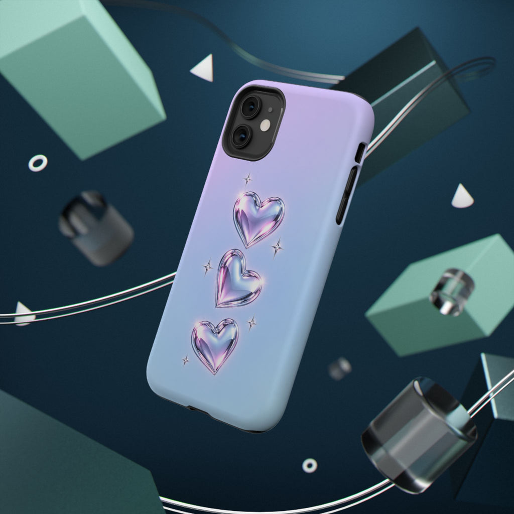 Impact-Resistant Phone Case with Iridescent Heart Design