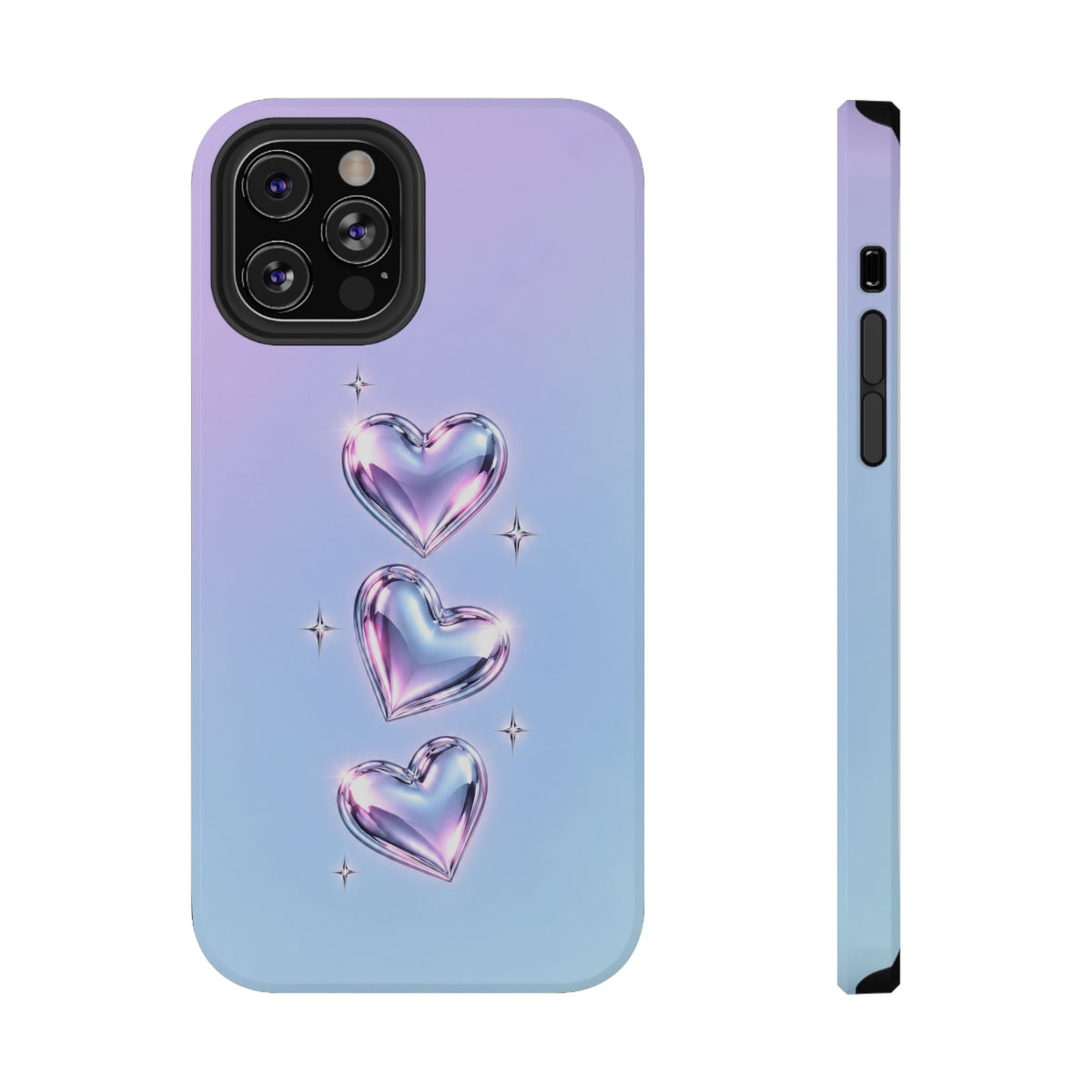 Impact-Resistant Phone Case with Iridescent Heart Design
