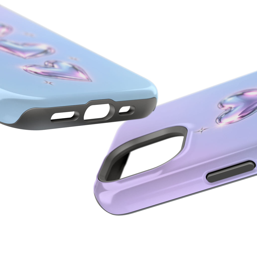 Impact-Resistant Phone Case with Iridescent Heart Design