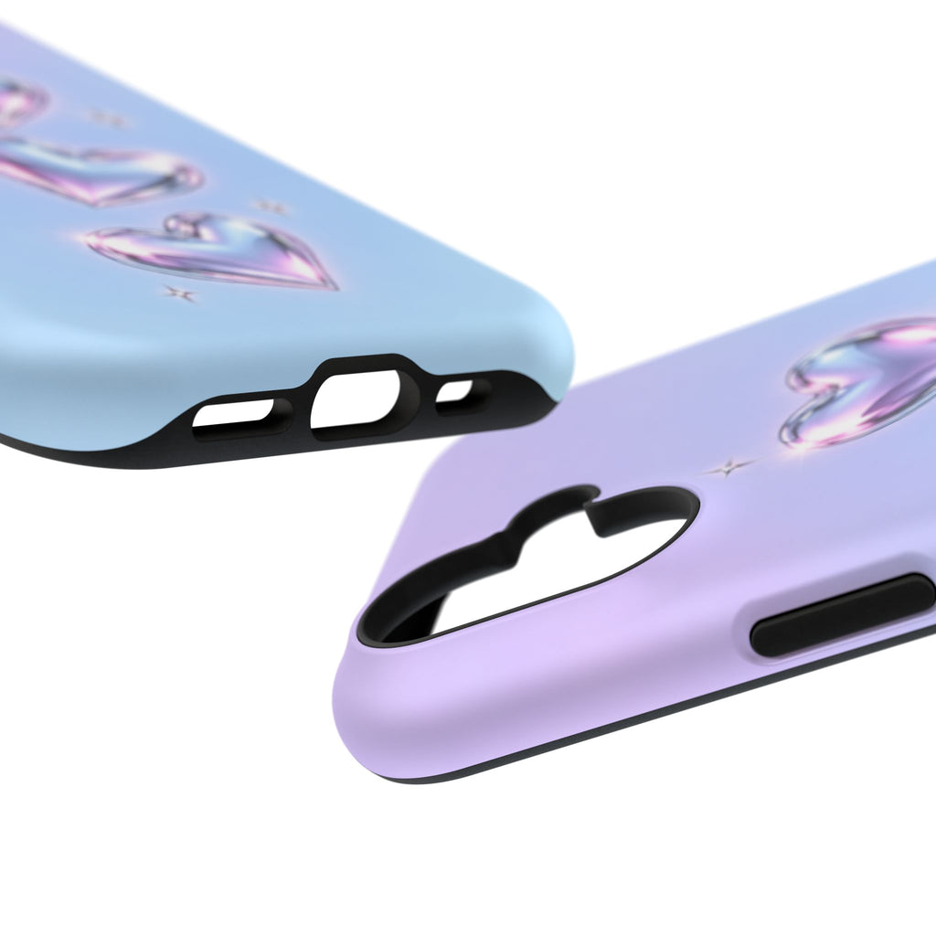 Impact-Resistant Phone Case with Iridescent Heart Design